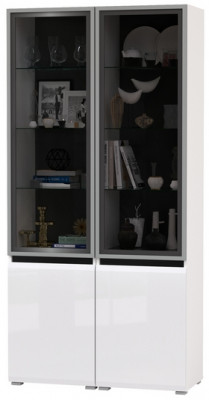 Сидней 13.201 Шкаф-витрина 2 штуки, корпус: белый/чёрный/фасады: МДФ белый глянец/прозр. стекло с серой тонир.