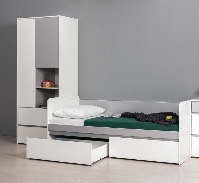 Торонто 11.39 Кровать + 13.333 Шкаф для одежды, белый шагрень/стальной серый