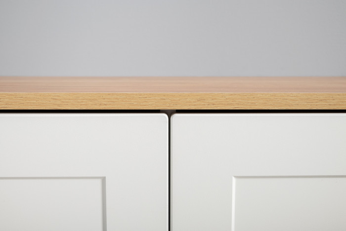 Остин 11.53 Кровать + ортопед + 16.240 Комод + 16.221 Комод, белый шагрень/дуб крафт золотой