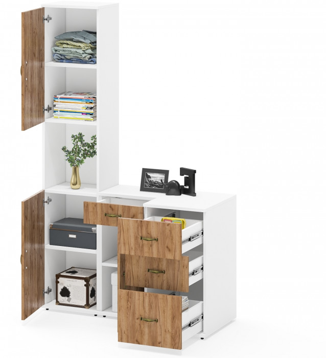 Лидер-8 Пенал + Тумба МД 3.15 + Тумба МД 3.16, белый шагрень/крафт золото