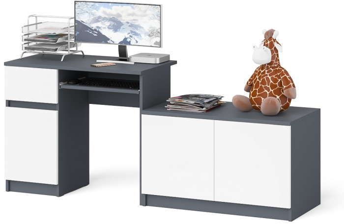 Мори Стол компьютерный МС-1 левый + Тумба МА900.1, цвет графит/белый, ШхГхВ 180,4х50,4х76,6 см., выдвижной ящик слева, НЕ универсальная сборка