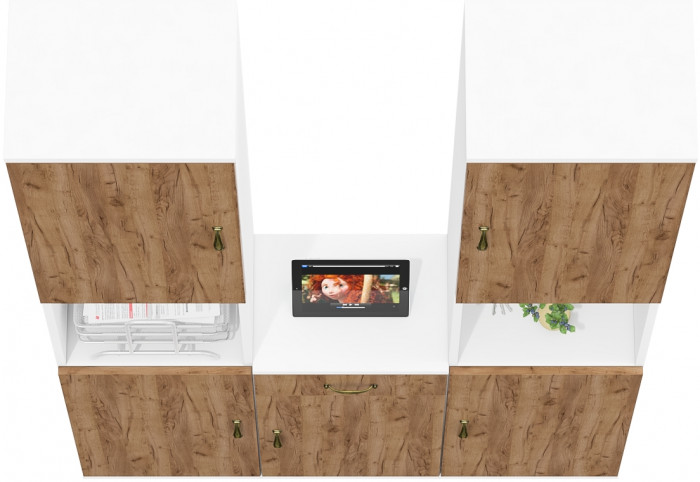 Лидер-8 Пенал + Пенал + Тумба МД 3.15, цвет белый шагрень/крафт золото, ШхГхВ 120х30х190 см., универсальная сборка