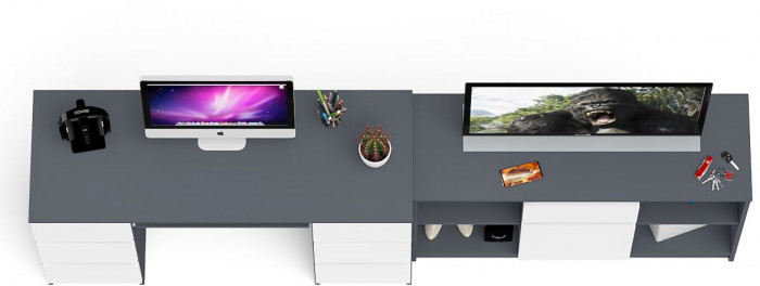Мори Стол компьютерный МС-2 + Тумба МТВ1204.1, цвет графит/белый, ШхГхВ 255,8х50х76,6 см., универсальная сборка