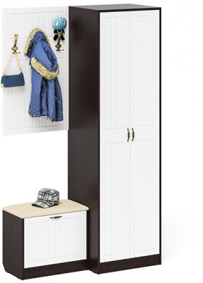 Прихожая П-6 Компоновка № 12, венге/фасады МДФ белое дерево фрезеровка прованс