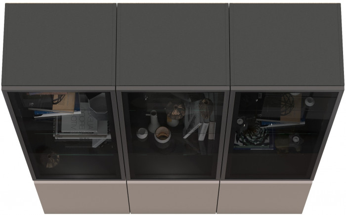 Сидней 13.201 Шкаф-витрина 3 штуки, корпус: антрацит/фасады: МДФ веллюто капучино/прозр. стекло с серой тонир.