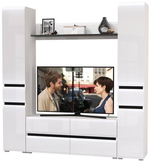 Сидней Комплектация № 052, корпус: белый/чёрный/фасады: МДФ белый глянец