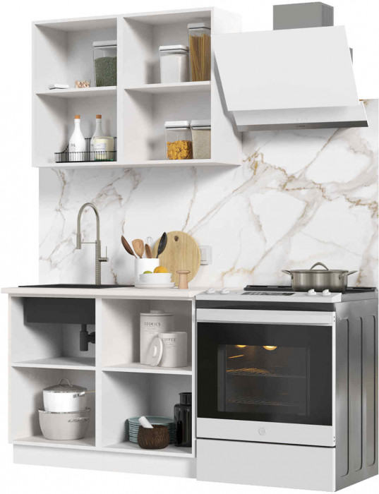 Кухня Мария 1 м белый/белый (столешница мрамор лацио белый)