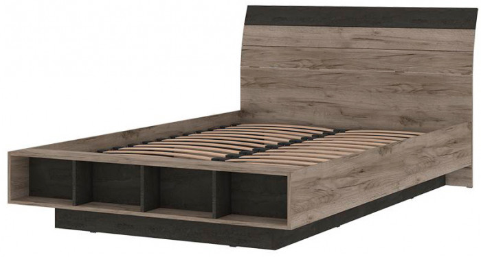 Эдинбург Кровать КР-03 (1440х935х2315) дуб крафт серый/железный камень