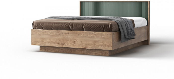 Кровать 160х200 "Герта" с щитовым основанием - Дуб канзас/Зеленый матовый