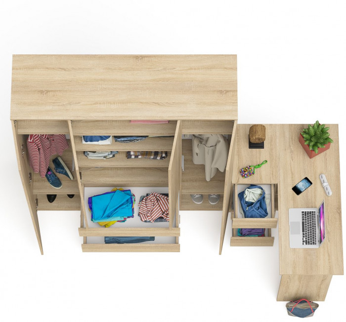 Мори Стол компьютерный МС-16 левый + Шкаф МШ1600.1, цвет дуб сонома, ШхГхВ 284,8х84,9х209,6 см., выдвижные ящики слева, НЕ универсальная сборка