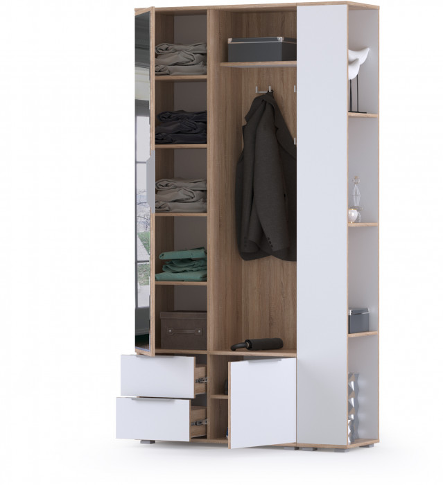 Куба Прихожая 18, цвет дуб сонома/белый премиум, ШхГхВ 112,3х38,3х210,6 см., универсальная сборка