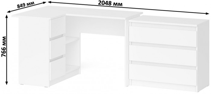 Мори компьютерный стол МС-16 левый + Комод МК800.1, белый