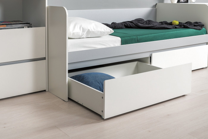 Торонто 11.39 Кровать + 16.475 Полка, белый шагрень/стальной серый