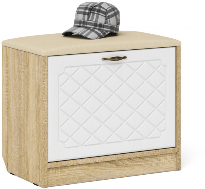 Прихожая П-6 Тумба + Зеркало, цвет дуб сонома/фасады МДФ белое дерево фрезеровка ромб, ШхГхВ 60х35х200 см.