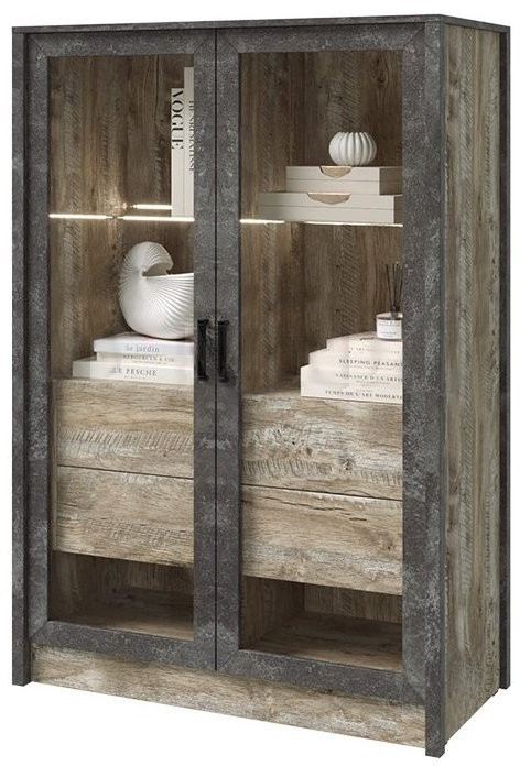 Амели Шкаф стекло (Дуб Юкон / Бетон темный)