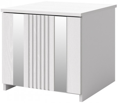 Прикроватная тумбочка "Харди" с зеркальными вставками - Белый текстурный/Ясень белый