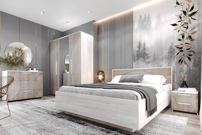 Кровать 160х200 с подъемным основанием "Монтале" - Бетон пайн светлый/Астана роузвуд