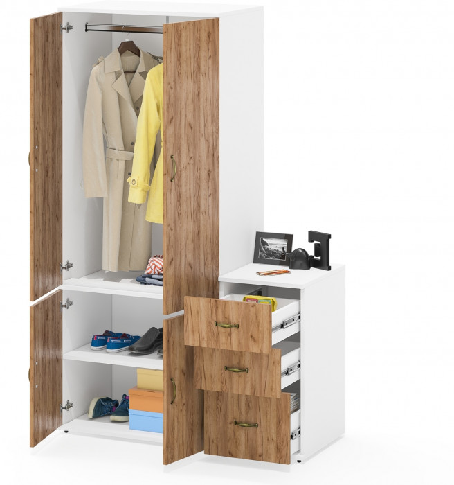 Лидер-8 Шкаф МД 19Б + Тумба МД 3.16, цвет белый шагрень/крафт золото, ШхГхВ 120х50х190 см., универсальная сборка