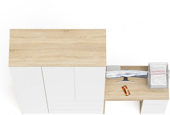 Мори Стол компьютерный МС-1 правый + Шкаф МШ1200.1, цвет дуб сонома/белый, ШхГхВ 210,4х50,4х209,6 см., выдвижной ящик справа, НЕ универсальная сборка