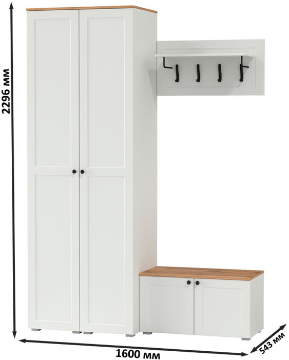 Остин Прихожая 37, цвет белый шагрень/дуб крафт золотой, ШхГхВ 160х54,3х229,6 см., универсальная сборка