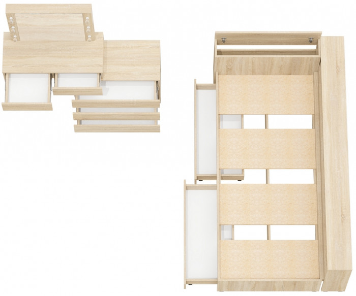 Ксения Кровать с ящиками 0900 + прикроватный блок + Столик с подсветкой 110, дуб сонома