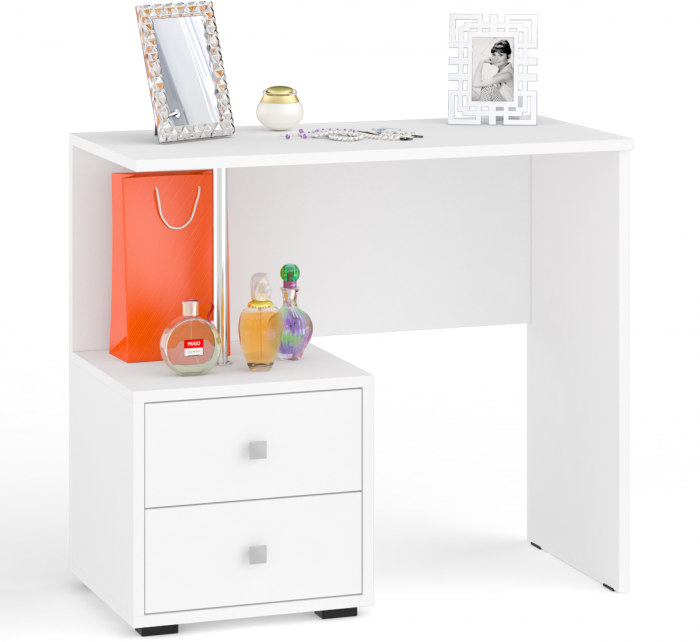 Камелия спальня № 9 Кровать с ящиками 1600 + Две тумбы + Стол косметич. + Зеркало + Шкаф 4-х, цвет белый, сп.м. 1600х2000 мм., б/м, осн. есть