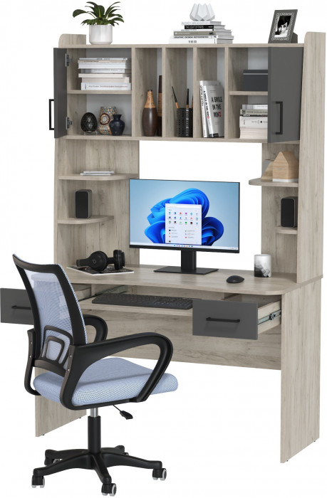 Стол 6-0604 Бета + кресло 103 серое, цвет дуб крафт серый/графит, ШхГхВ 120х60,5х183,5 см.