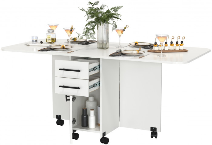 Стол-книжка с ящиками 1-6702бел, цвет белый, ШхГхВ 38х80х74 см. сложенный, разложенный два размера: 103/167х80х74 см.