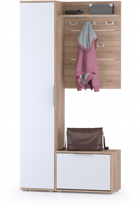 Куба Прихожая 19, цвет дуб сонома/белый премиум, ШхГхВ 105х38,3х210,6 см., универсальная сборка