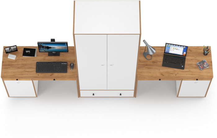 Вуди Компоновка № 25, цвет белый премиум/дуб крафт золотой, ШхГхВ 306х52,7х205 см., универсальная сборка