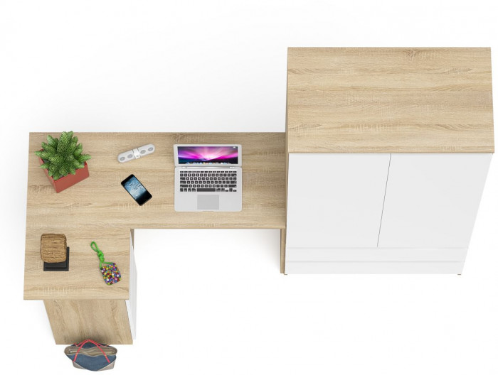 Мори Стол компьютерный МС-16 левый + Шкаф МШ900.1, цвет дуб сонома/белый, ШхГхВ 214,8х84,9х179,6 см., выдвижные ящики слева, НЕ универсальная сборка