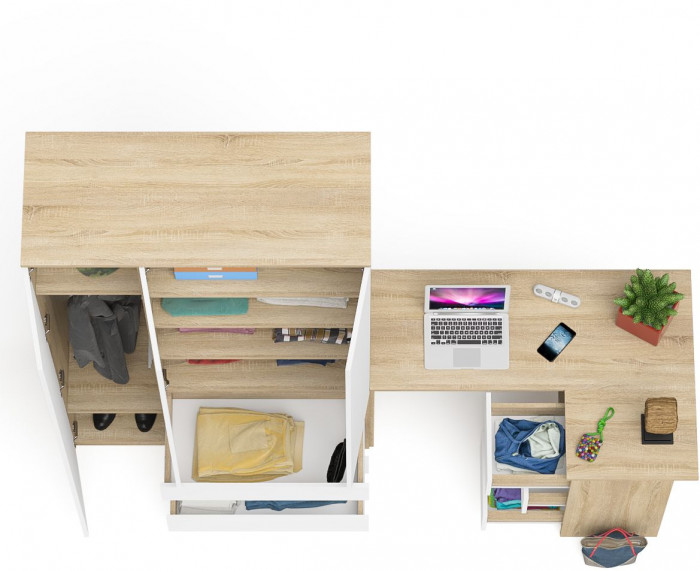Мори Стол компьютерный МС-16 правый + Шкаф МШ1200.1, цвет дуб сонома/белый, ШхГхВ 244,8х84,9х209,6 см., выдвижные ящики справа, НЕ универс. сборка