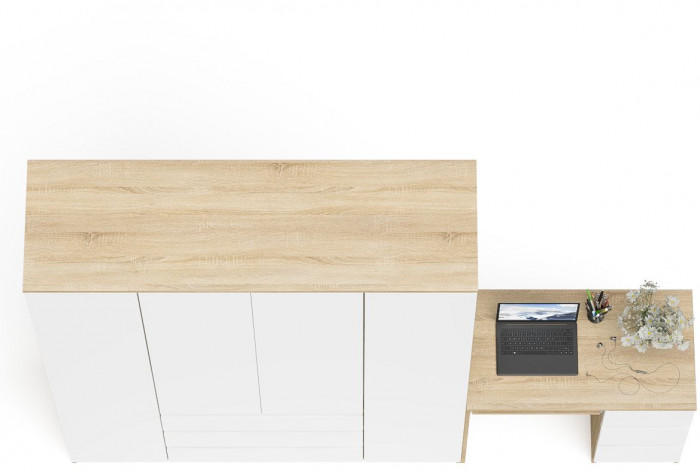 Мори Стол компьютерный МС-6 правый + Шкаф МШ1600.1, цвет дуб сонома/белый, ШхГхВ 250,4х50,4х209,6 см., выдвижные ящики справа, НЕ универсальная сборка