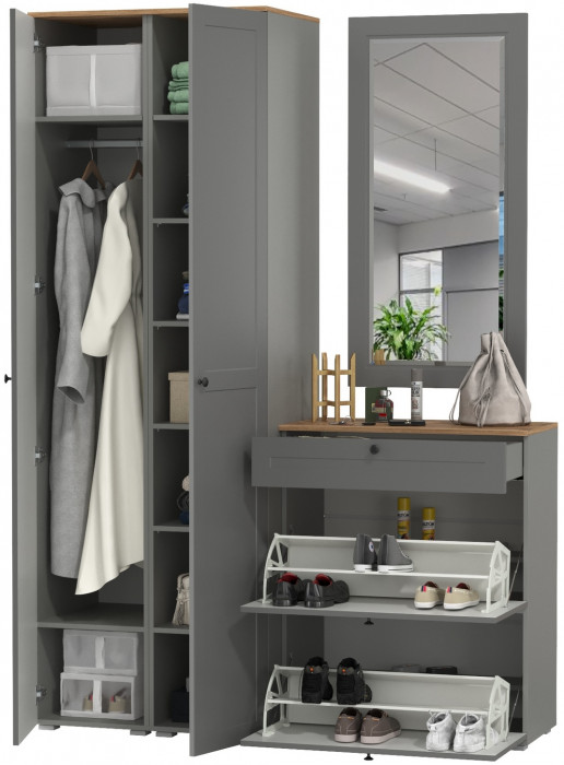 Остин Прихожая 34, цвет серый графит/дуб крафт золотой, ШхГхВ 160х54,3х229,6 см., универсальная сборка