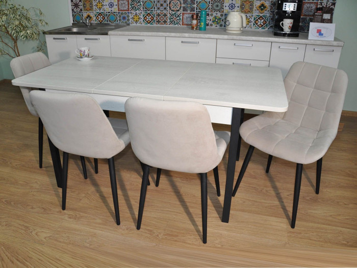 Обеденная группа Сканд-2 / Стул Р 4 шт. / Бетон белый/черный / бид 01