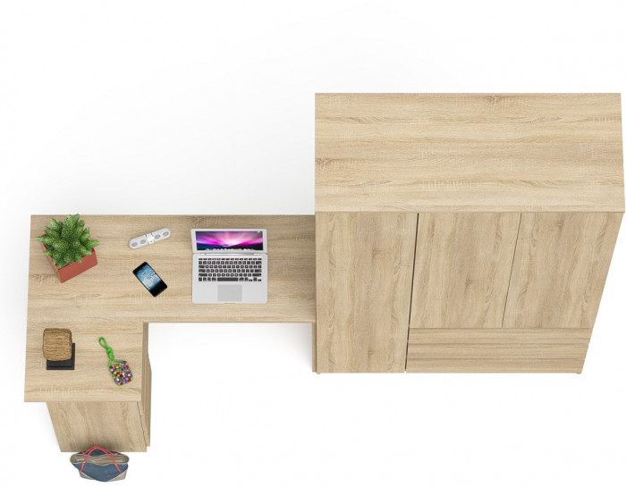 Мори компьютерный стол МС-16 левый + Шкаф МШ1200.1, дуб сонома