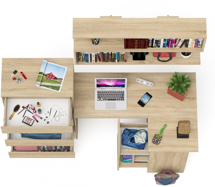 Мори компьютерный стол МС-16 правый + Комод МК700.5 + Полка 1200, дуб сонома