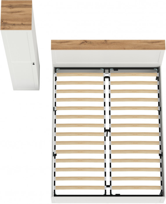 Остин 11.53 Кровать + ортопед + 13.227 Шкаф-пенал, белый шагрень/дуб крафт золотой