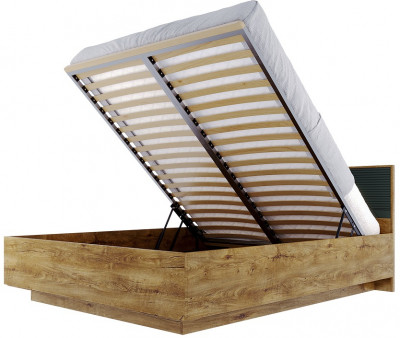 Кровать 140х200 с подъемным основанием "Монтале" - Дуб канзас/Зеленый матовый