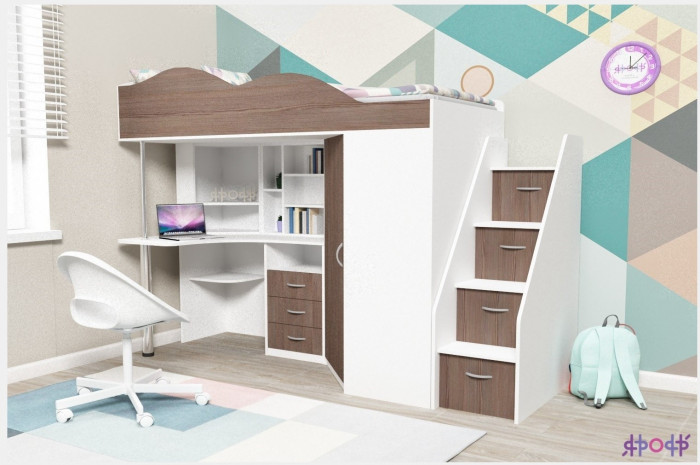 Кровать-чердак Пионер 1 (Венге/Лайм)