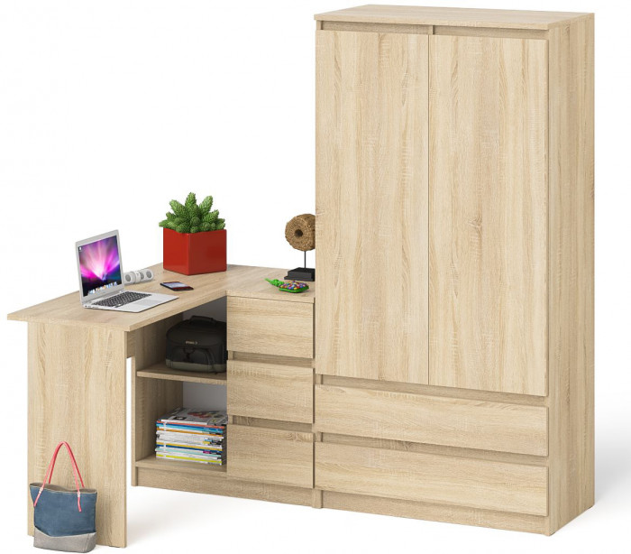 Мори Стол компьютерный МС-16 правый + Шкаф МШ900.1, цвет дуб сонома, ШхГхВ 214,8х84,9х179,6 см., выдвижные ящики справа, НЕ универсальная сборка