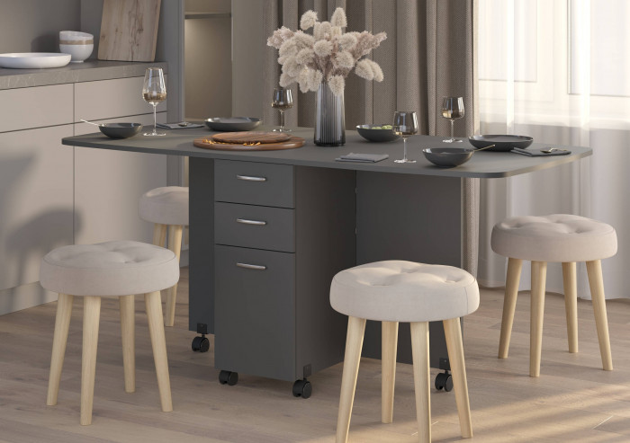 Стол-книжка с ящиками 1-6702граф, цвет графит, ШхГхВ 38х80х74 см. сложенный, разложенный два размера: 103/167х80х74 см.