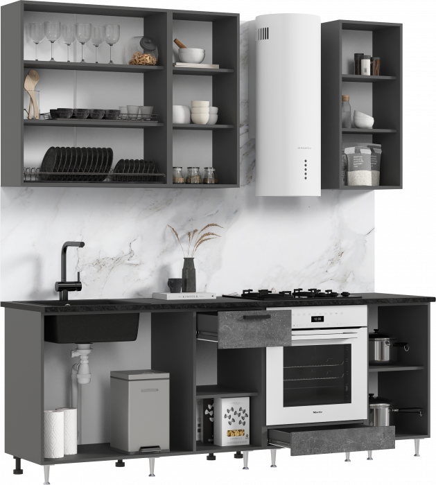 Кухня Рио NEW ЛДСП 2,2/900м (490), Компановка №2, Бетон светлый/Бетон темный, Графит