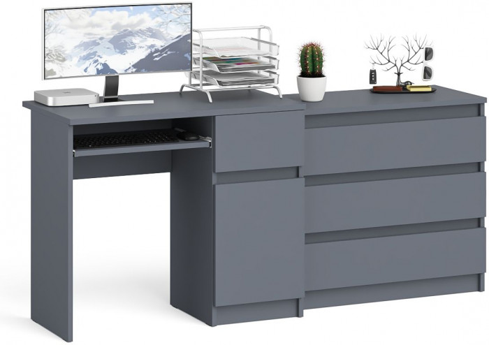 Мори компьютерный стол МС-1 правый + Комод МК800.1, графит