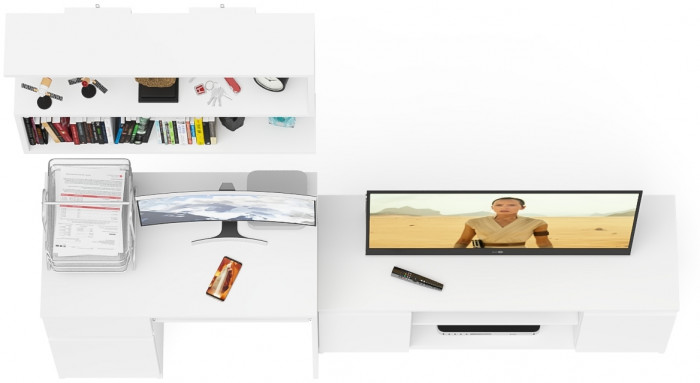 Мори Стол компьютерный МС-1 левый + Тумба МТВ1200.1 + Полка 900, цвет белый, ШхГхВ 210,4х50х209,6 см., НЕ универсальная сборка