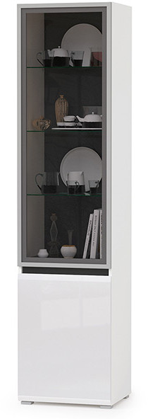Сидней 13.201 Шкаф-витрина, корпус: белый/чёрный/фасады: МДФ белый глянец/прозрачное стекло с серой тонировкой