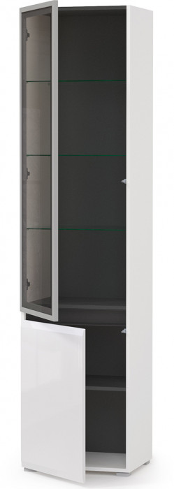 Сидней 13.201 Шкаф-витрина, корпус: белый/чёрный/фасады: МДФ белый глянец/прозрачное стекло с серой тонировкой