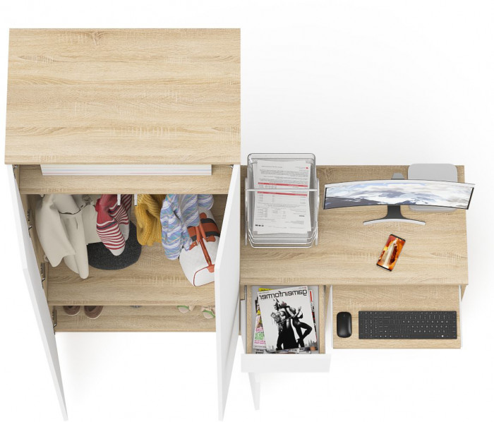 Мори компьютерный стол МС-1 левый + Шкаф МШ800.1, дуб сонома/белый