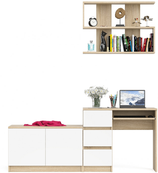 Мори компьютерный стол МС-6 левый + Тумба МА900.1 + Полка 900, дуб сонома/белый