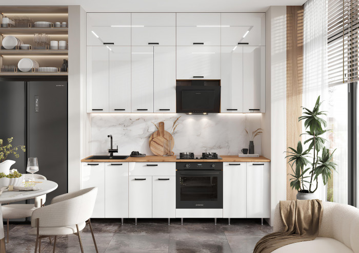 ЛДСП Кухня Рио NEW 2,4м, Компановка №3, Белый глянец, Дуб Крафт (Дуб вотан)